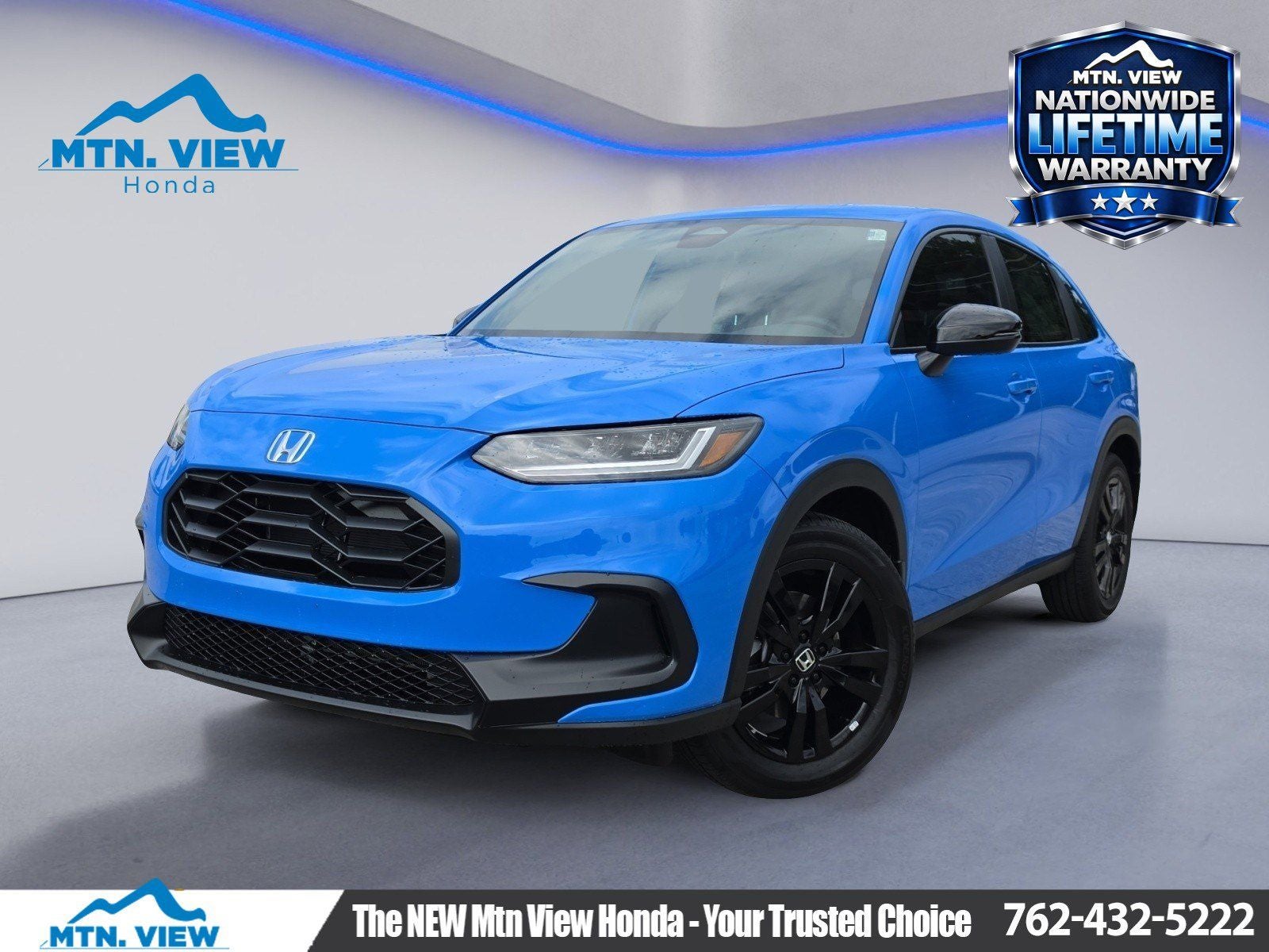 2027 Honda HR-V Sport in Boost Blue — front three-quarter view