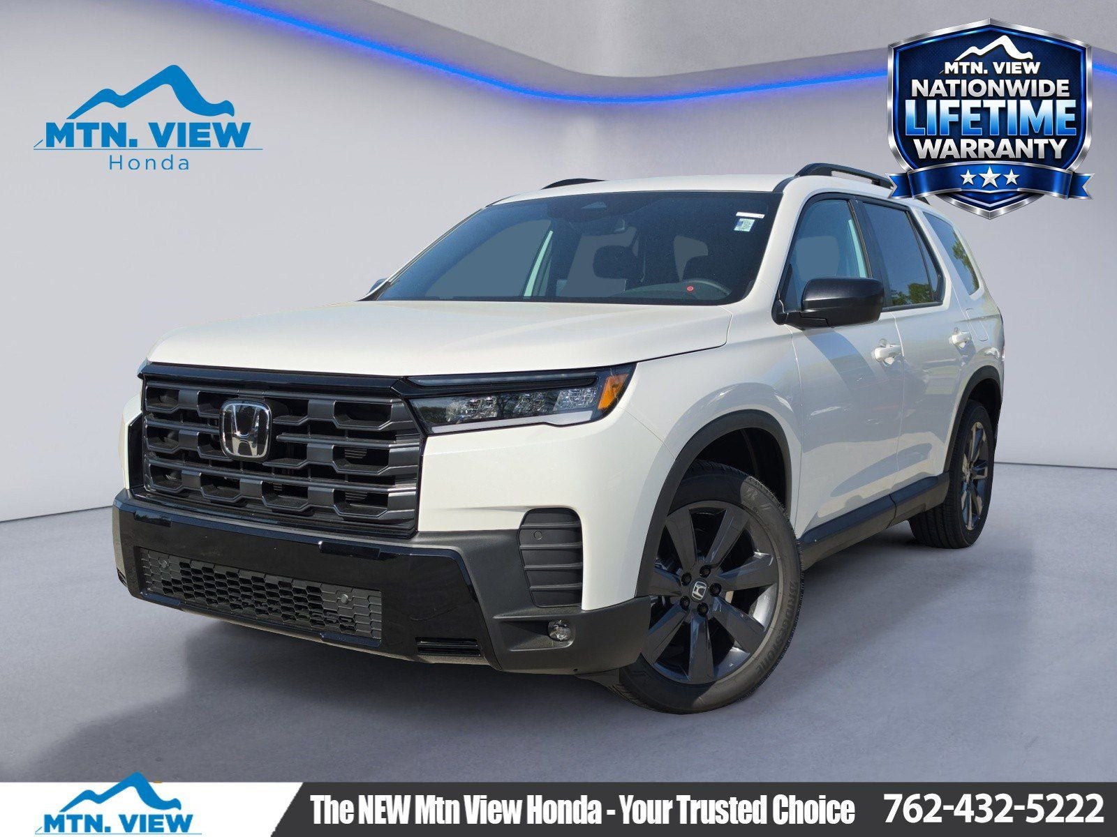 2026 Honda Pilot Sport in Platinum White Pearl — front three-quarter view
