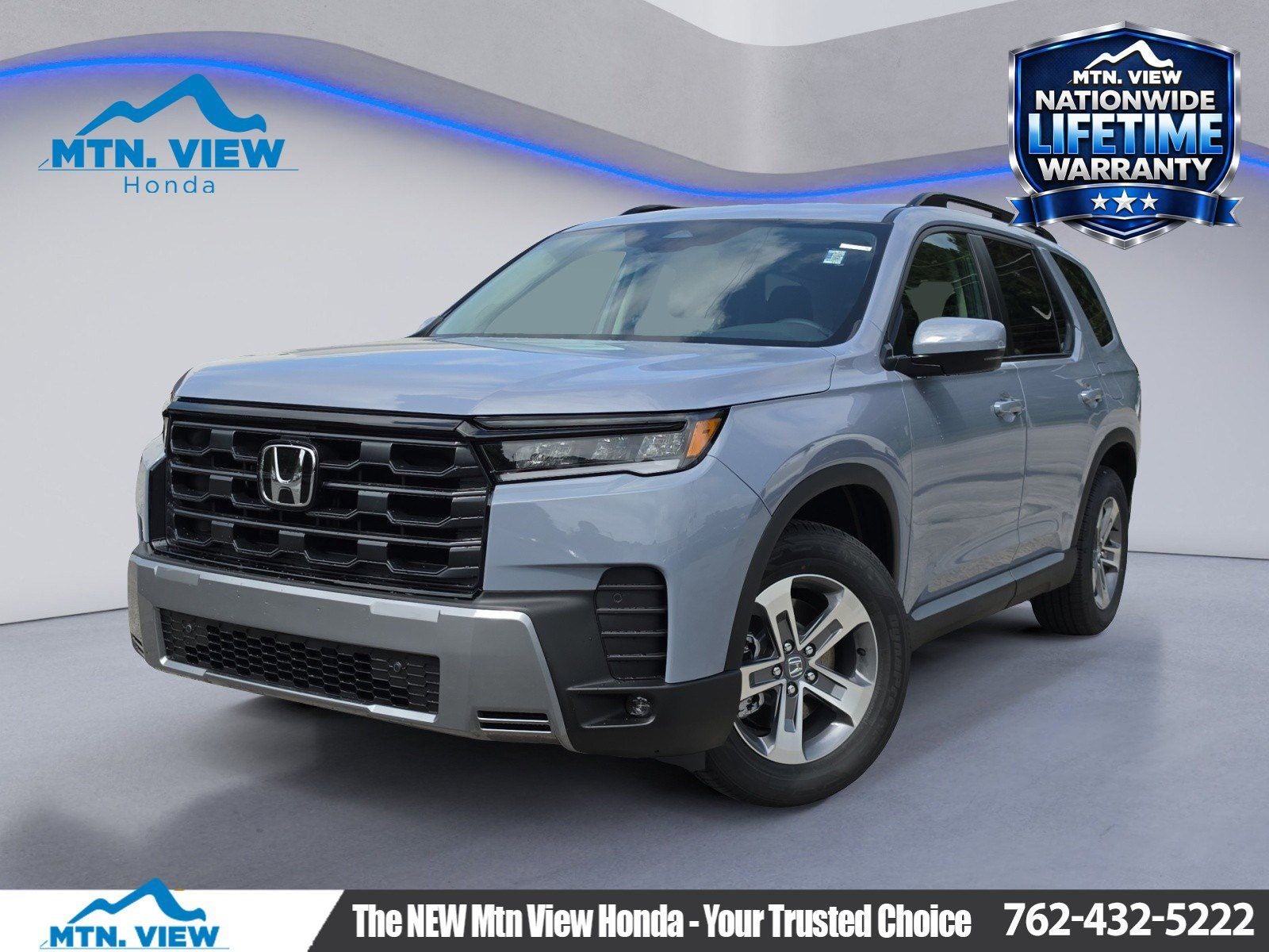 2026 Honda Pilot EX-L in Sonic Gray Pearl — front three-quarter view