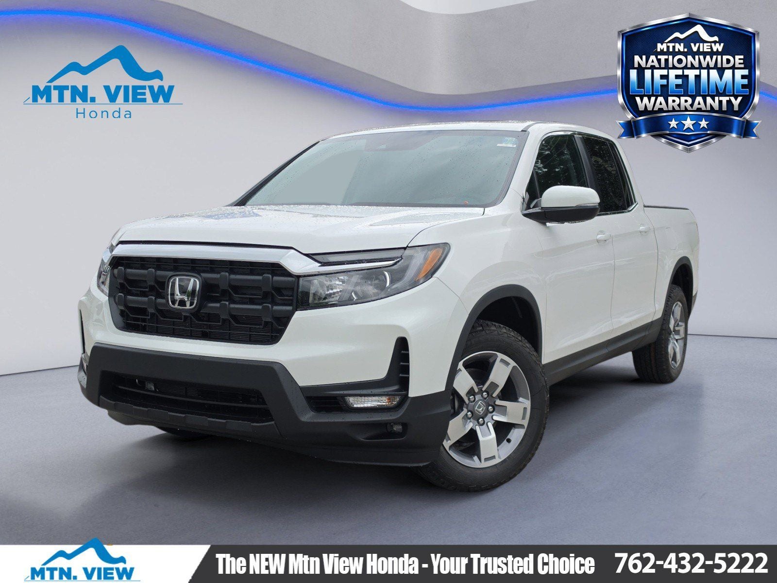2026 Honda Ridgeline RTL in Platinum White Pearl — front three-quarter view